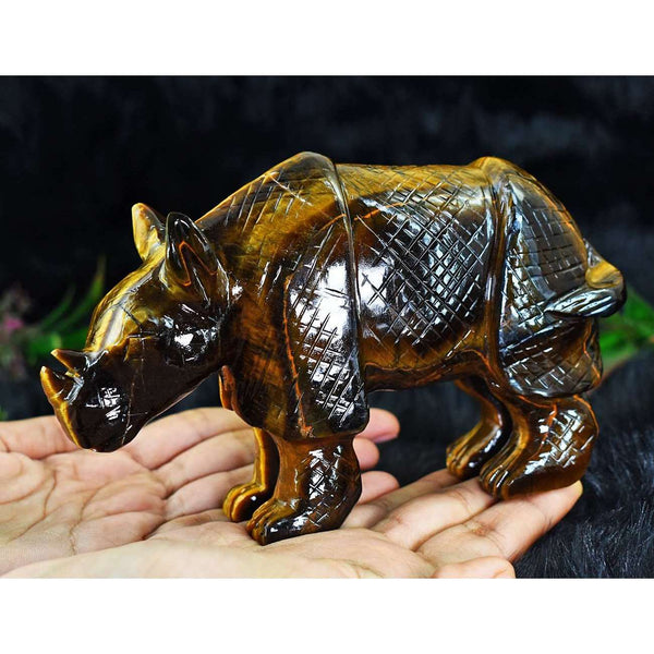 gemsmore:Exclusive Tiger Eye Hand Carved Genuine Crystal Gemstone Carving Rhino