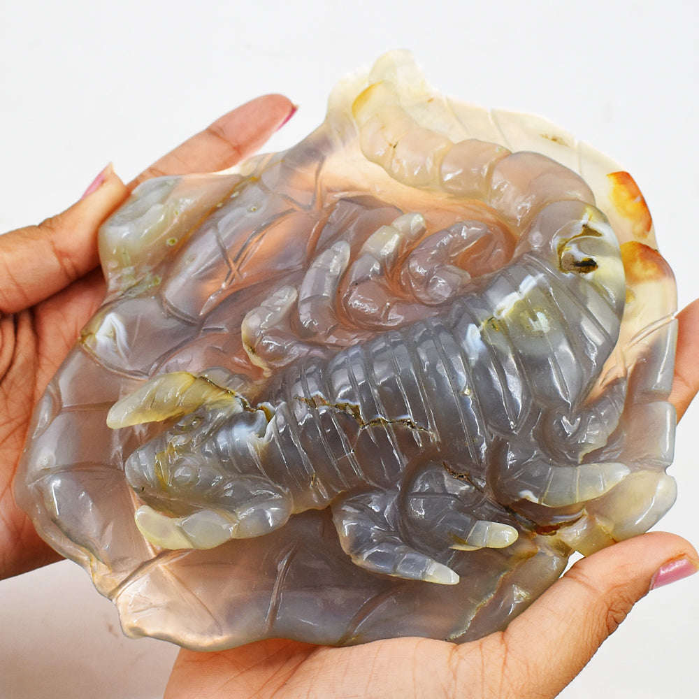 gemsmore:Exclusive Turkey Chalcedony Hand Carved Genuine Crystal Gemstone Carving Scorpion