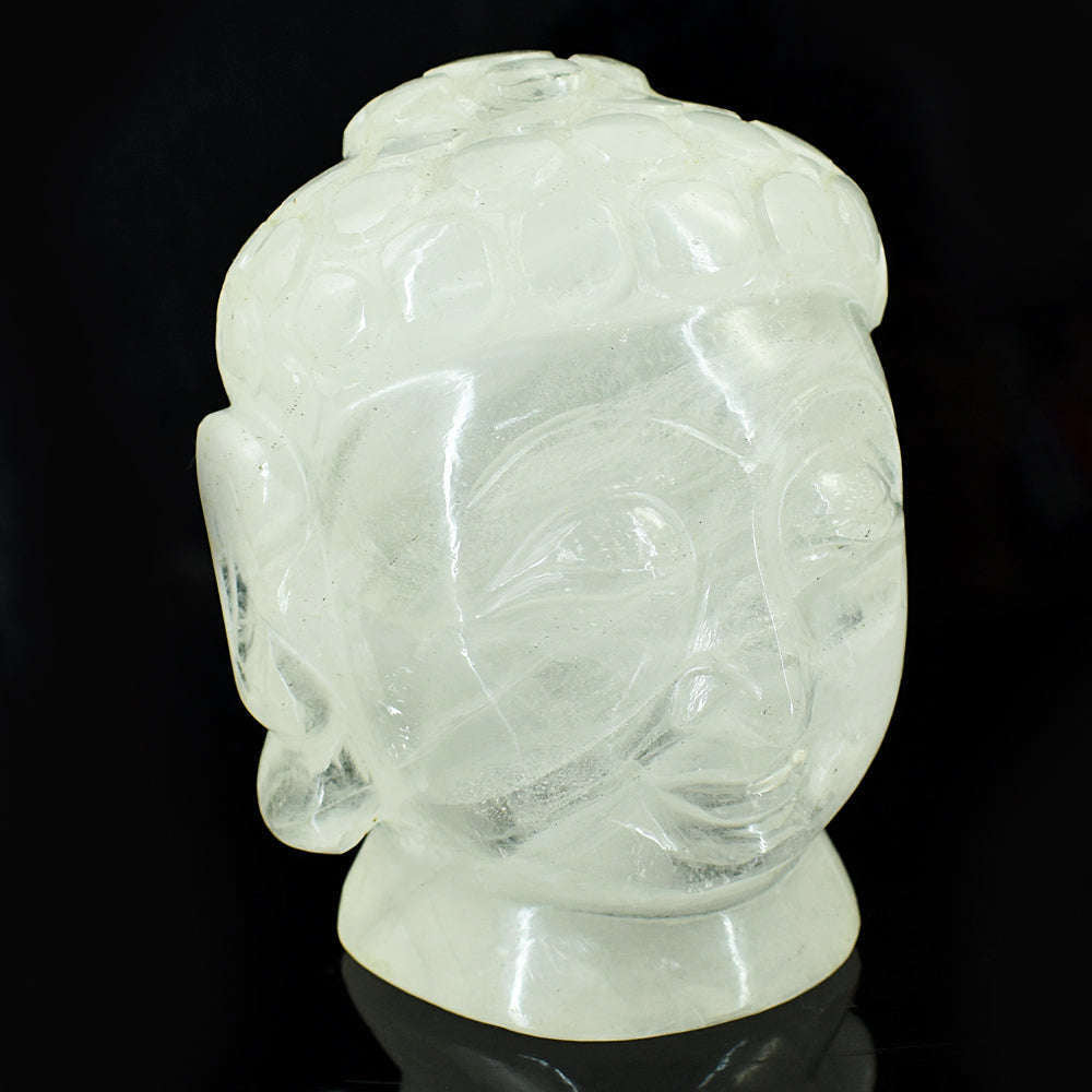 gemsmore:Exclusive White Quartz  Hand Carved Genuine Crystal Gemstone Carving Buddha Head