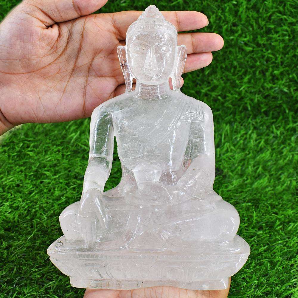 gemsmore:Exclusive White Quartz Hand Carved Genuine Crystal Gemstone Carving Huge Lord Buddha