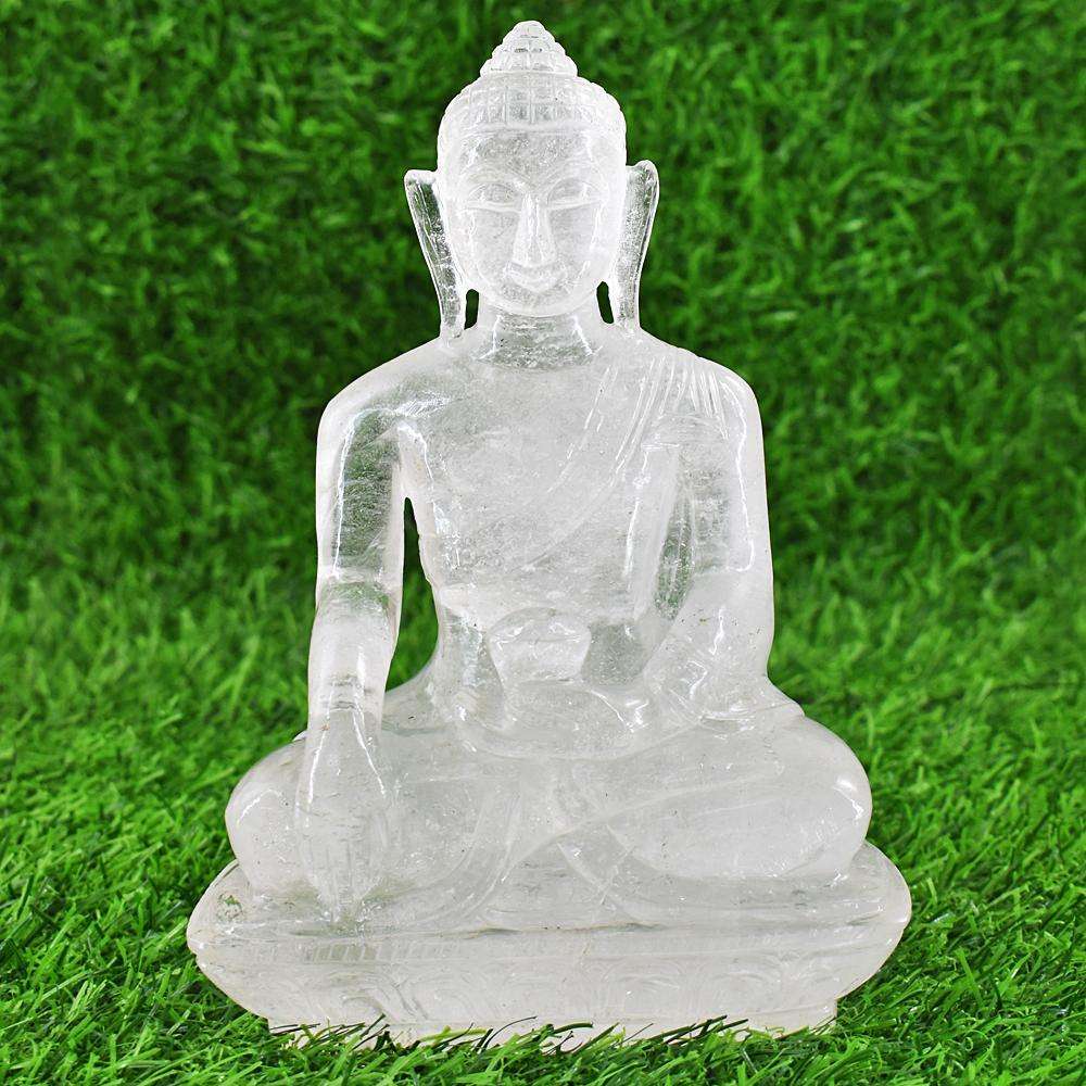 gemsmore:Exclusive White Quartz Hand Carved Genuine Crystal Gemstone Carving Huge Lord Buddha