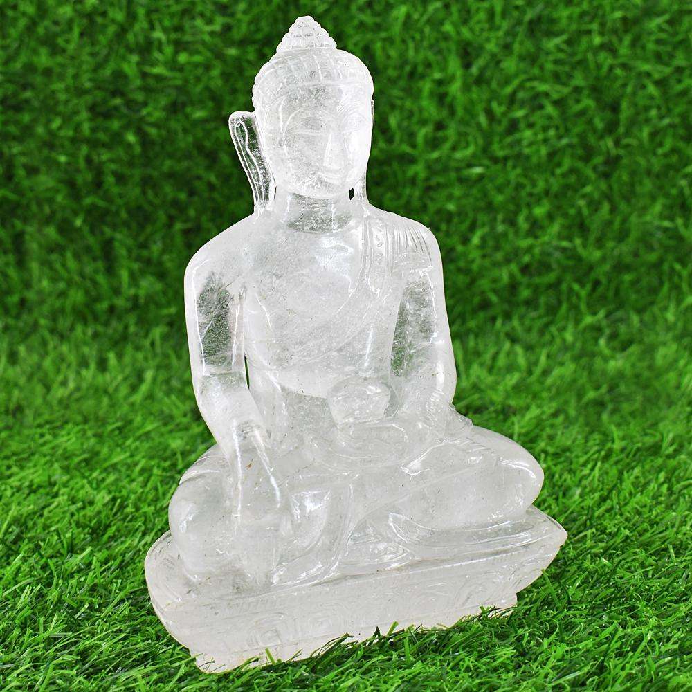 gemsmore:Exclusive White Quartz Hand Carved Genuine Crystal Gemstone Carving Huge Lord Buddha