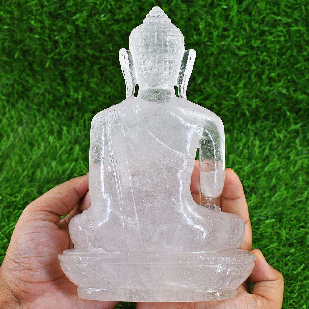 gemsmore:Exclusive White Quartz Hand Carved Genuine Crystal Gemstone Carving Huge Lord Buddha