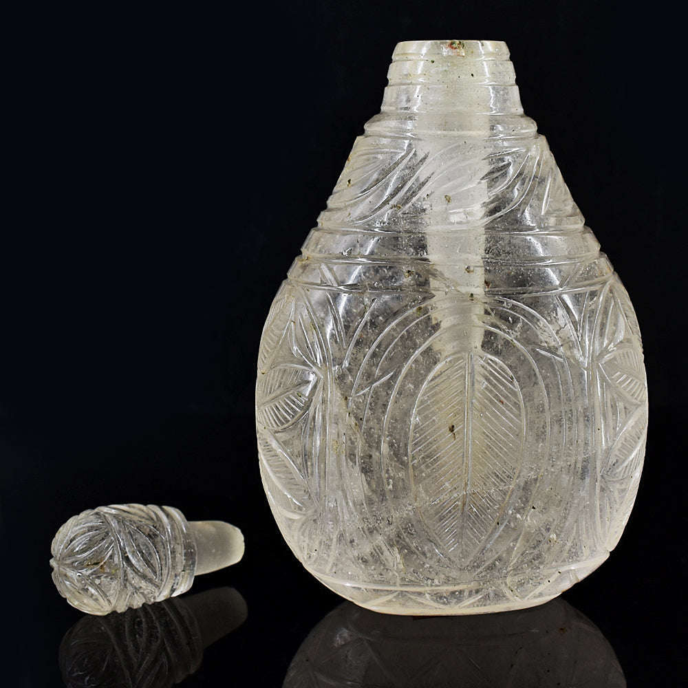 gemsmore:Exclusive White Quartz Hand Carved Genuine Crystal Gemstone Carving Perfume Bottle