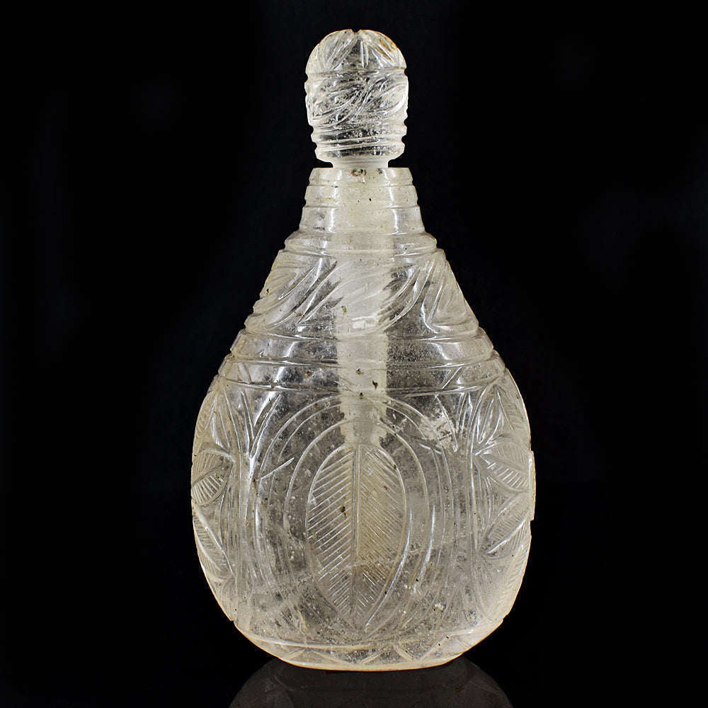 gemsmore:Exclusive White Quartz Hand Carved Genuine Crystal Gemstone Carving Perfume Bottle