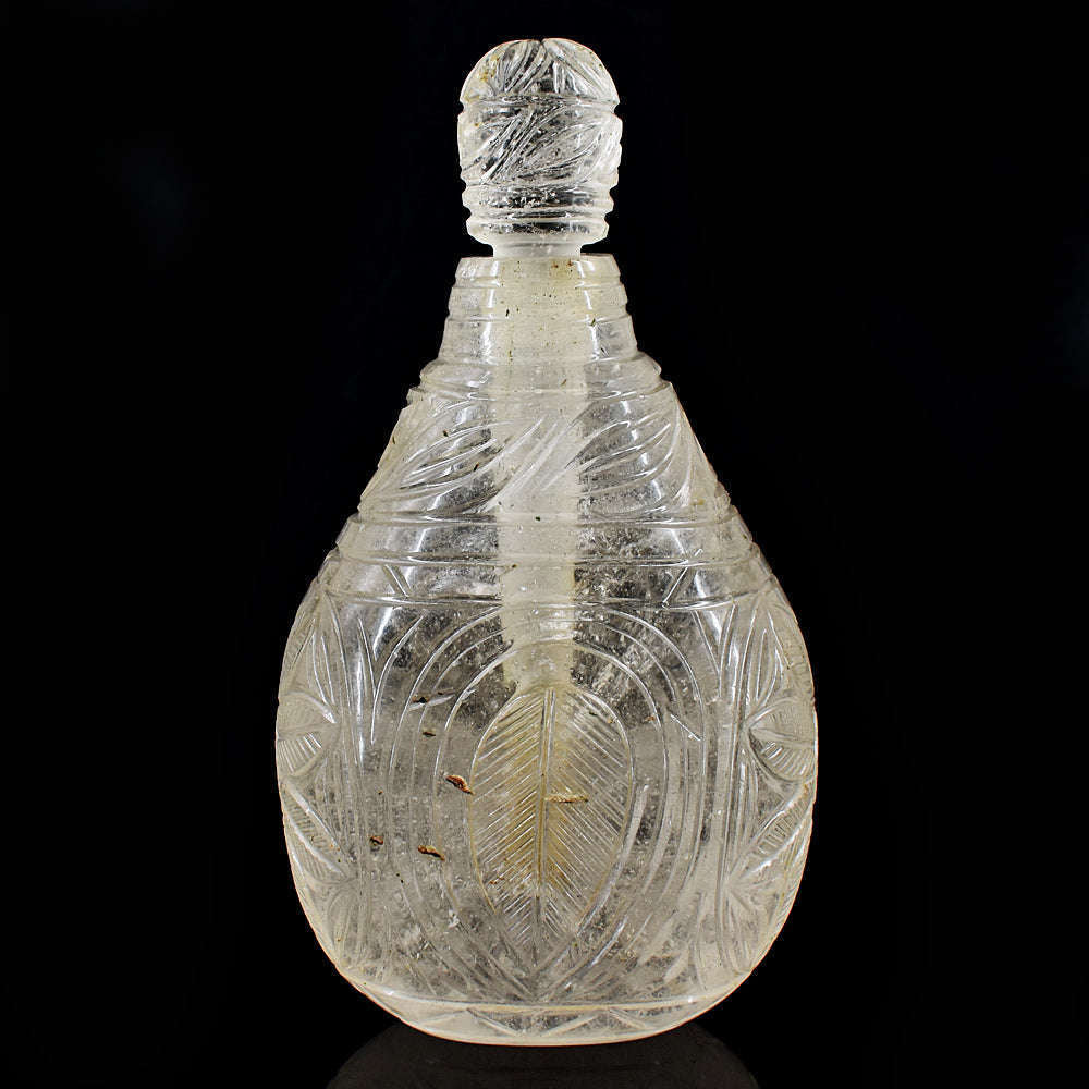 gemsmore:Exclusive White Quartz Hand Carved Genuine Crystal Gemstone Carving Perfume Bottle