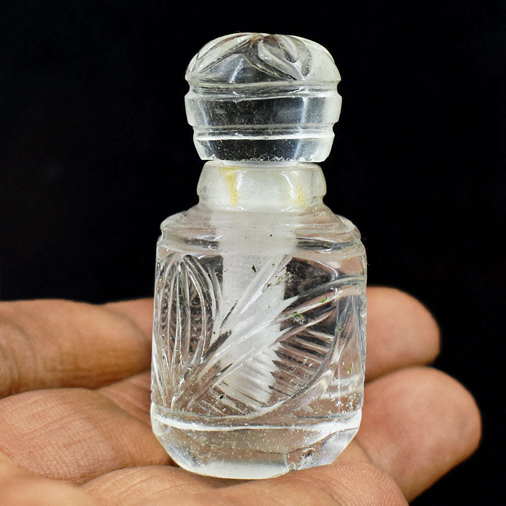 gemsmore:Exclusive White Quartz Hand Carved Genuine Crystal Gemstone Carving Perfume Bottle