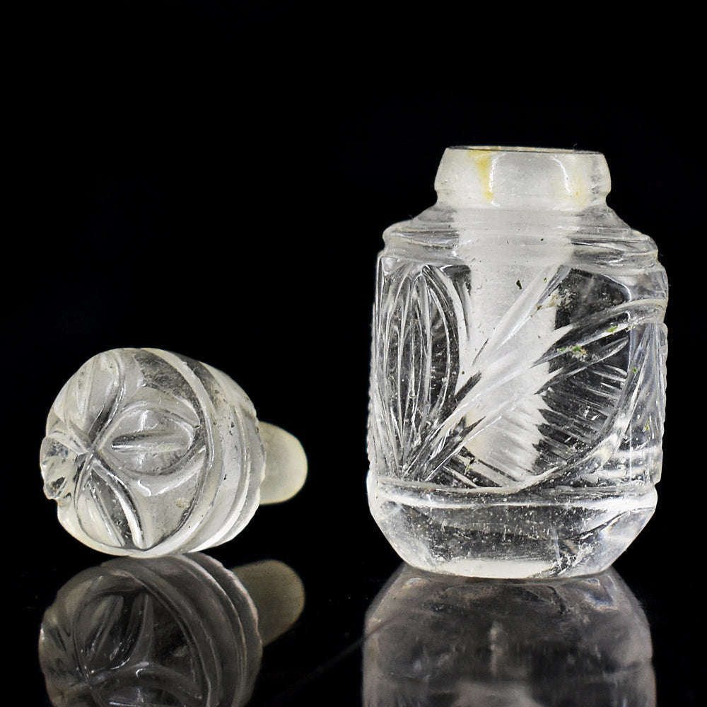 gemsmore:Exclusive White Quartz Hand Carved Genuine Crystal Gemstone Carving Perfume Bottle