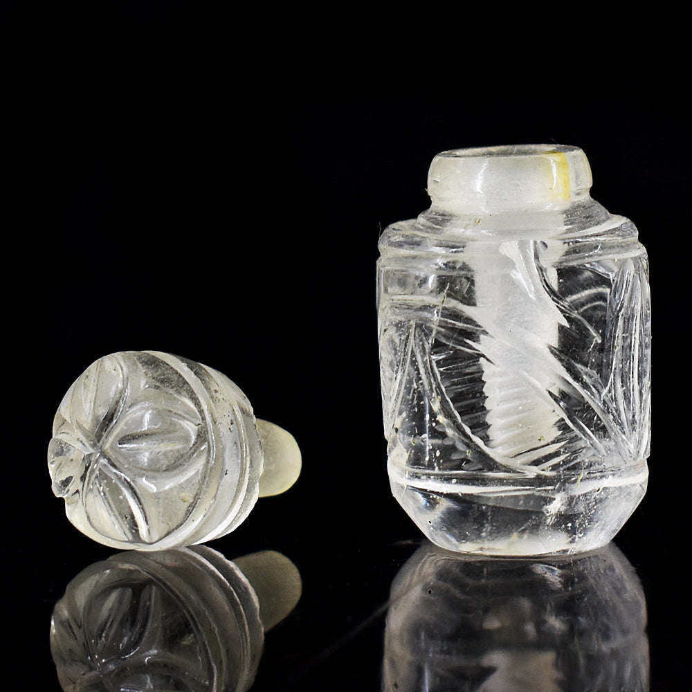 gemsmore:Exclusive White Quartz Hand Carved Genuine Crystal Gemstone Carving Perfume Bottle