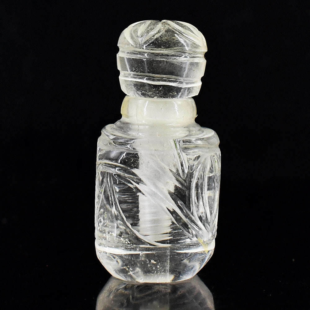 gemsmore:Exclusive White Quartz Hand Carved Genuine Crystal Gemstone Carving Perfume Bottle