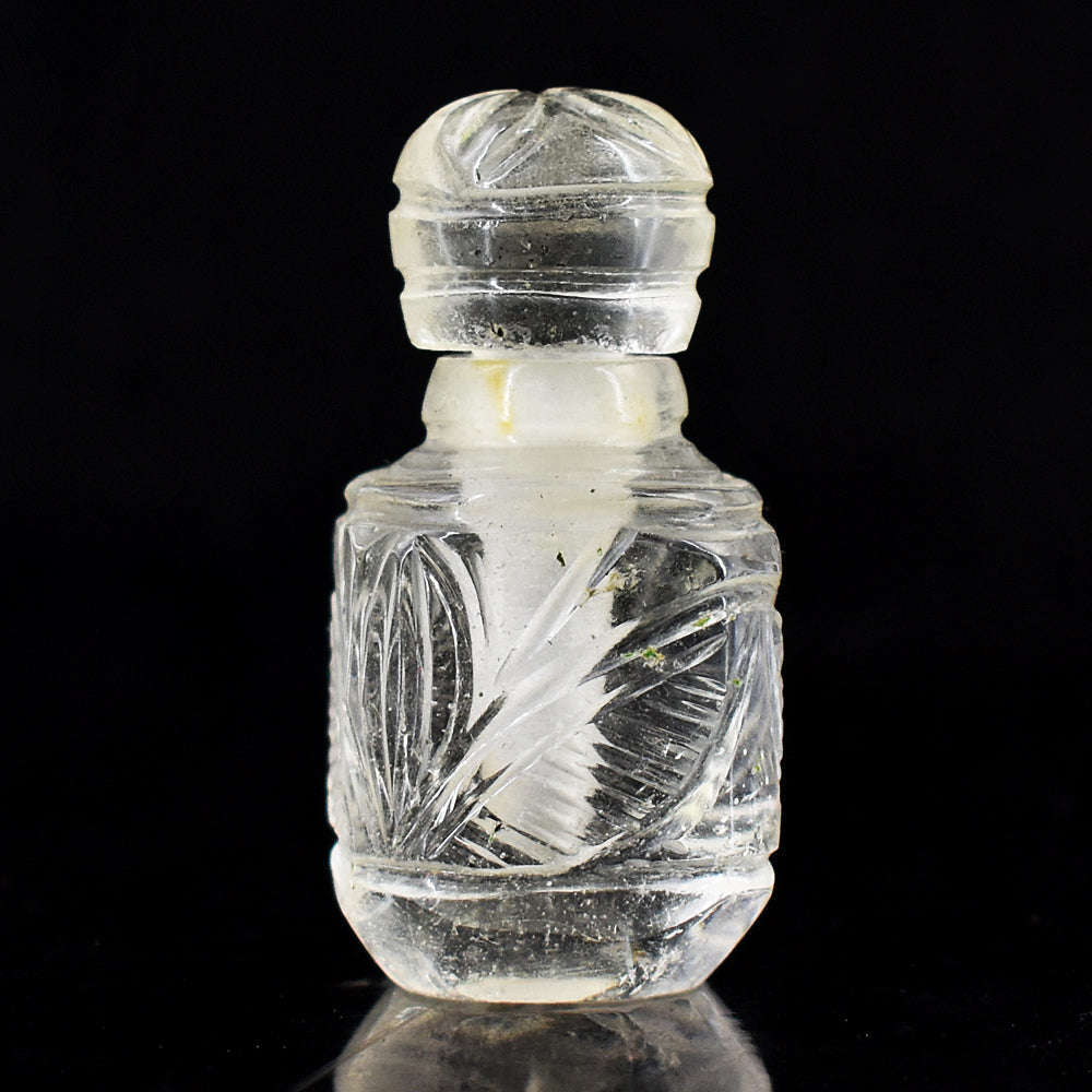 gemsmore:Exclusive White Quartz Hand Carved Genuine Crystal Gemstone Carving Perfume Bottle