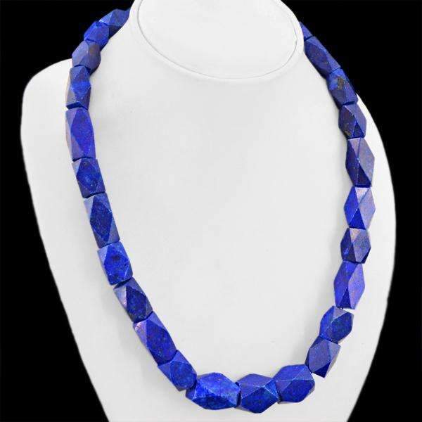 gemsmore:Faceted Blue Lapis Lazuli Necklace Natural Untreated Beads