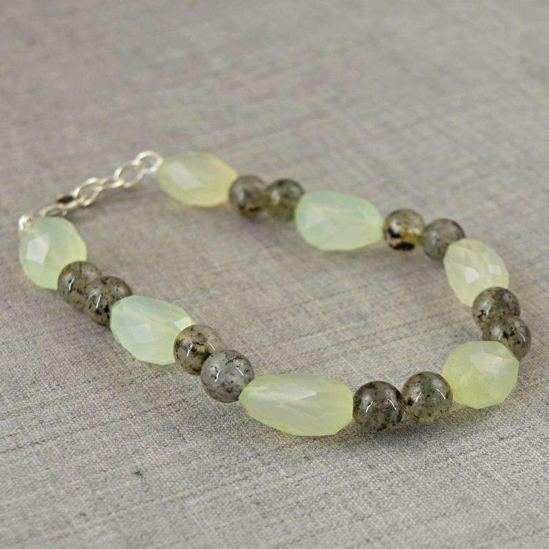 gemsmore:Faceted Chalcedony & Rutile Quartz Bracelet Natural Round Beads