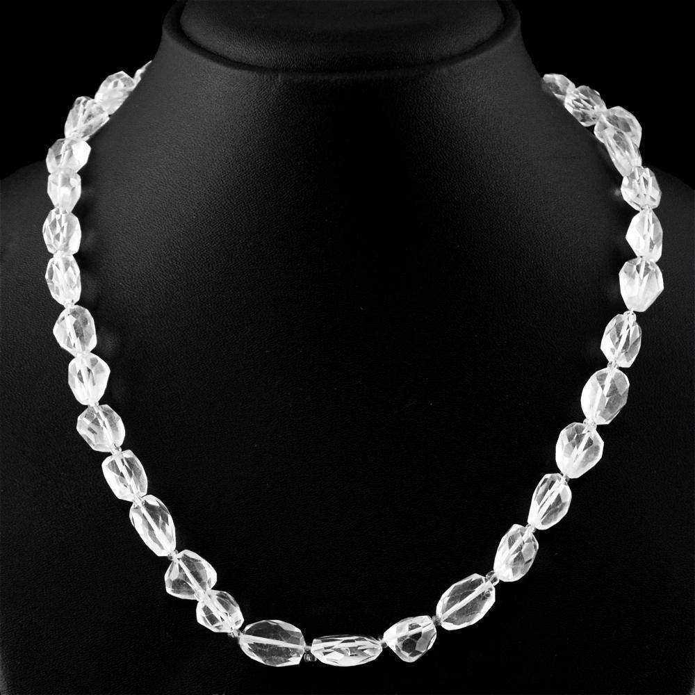 gemsmore:Faceted White Quartz Necklace Natural Untreated Beads