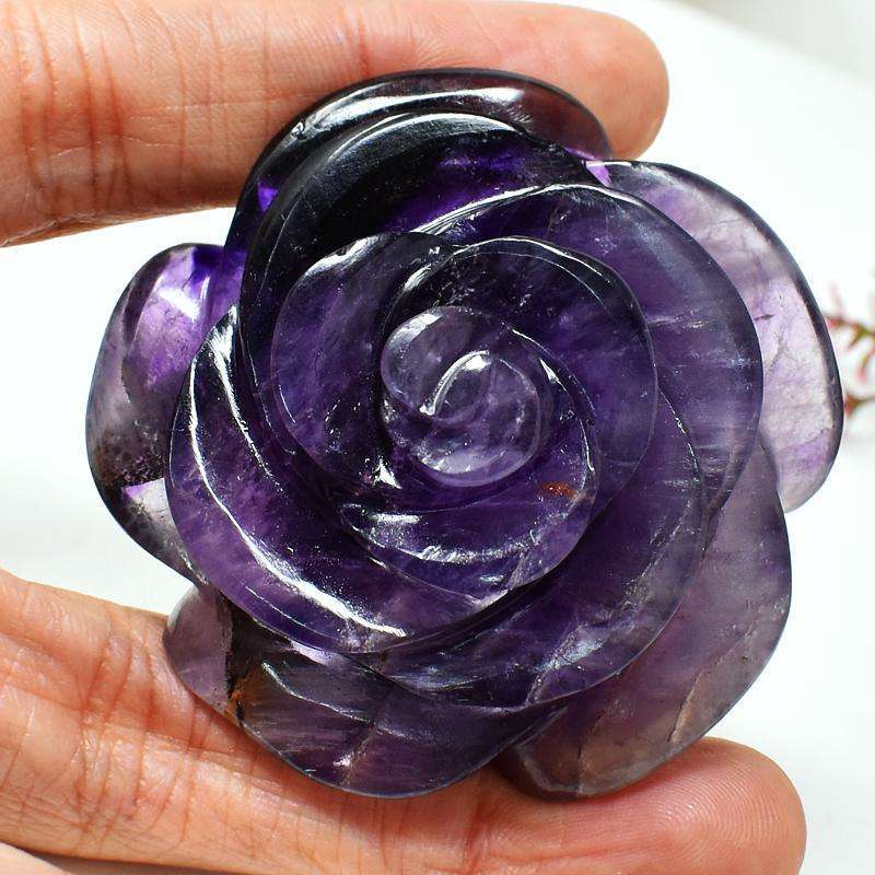 gemsmore:Finely Hand Carved Purple Amethyst Rose