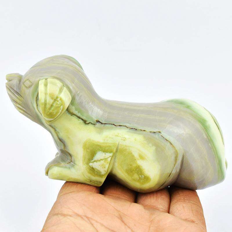 gemsmore:Forest Green Jasper Hand Carved Dog- Untreated