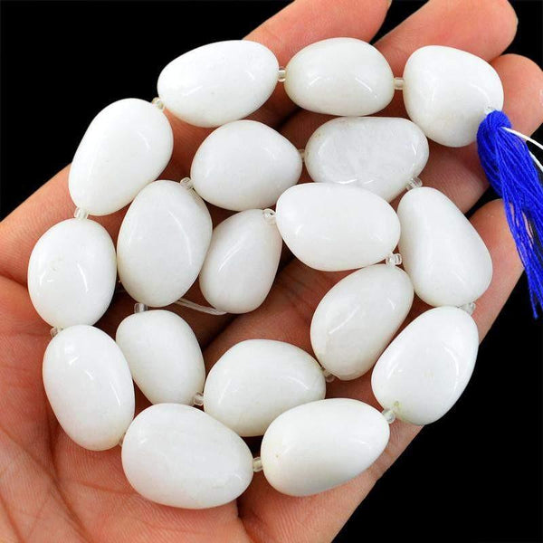 gemsmore:Genuine 520.00 Cts Drilled White Agate Beads Strand