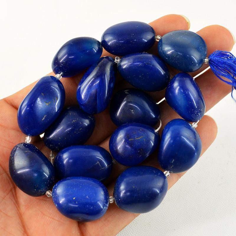 gemsmore:Genuine 595.00 Cts Drilled Blue Onyx Beads Strand