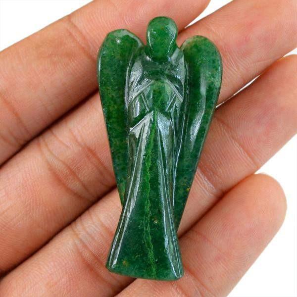 gemsmore:Genuine 66.05 Cts Carved Healing Angel Green Jade Gemstone