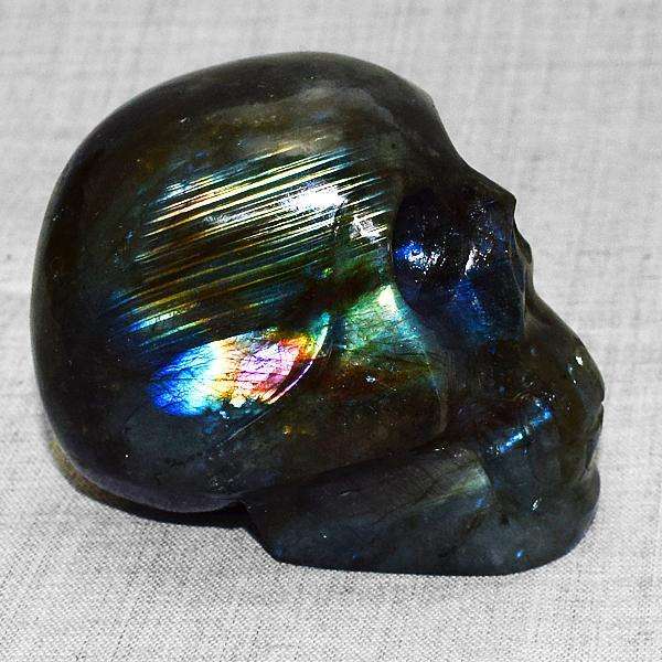 gemsmore:Genuine Amazing Flash Labradorite Carved Human Skull