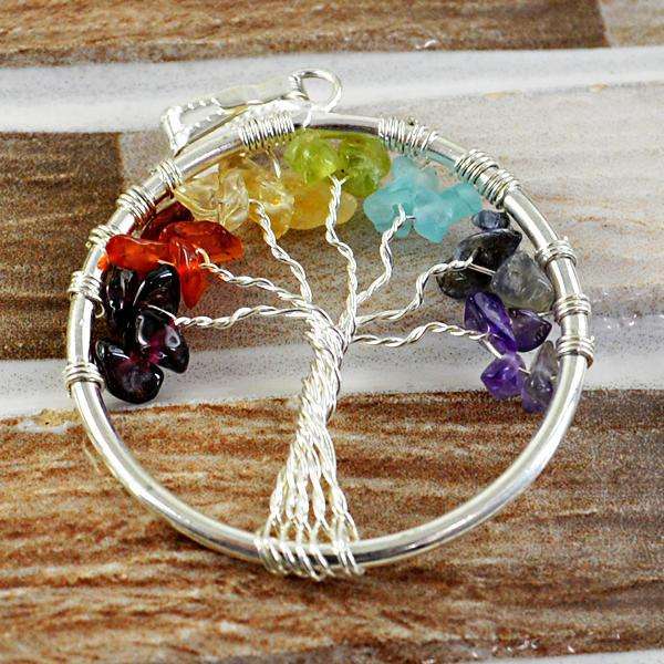 gemsmore:Genuine Amazing Seven Chakra Round Shape Healing Tree Pendant