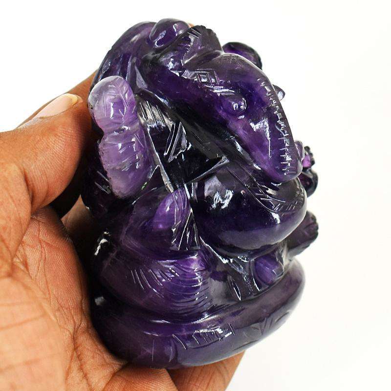 gemsmore:Genuine  Amethyst Hand Carved Genuine Crystal Gemstone Carving Lord Ganesha