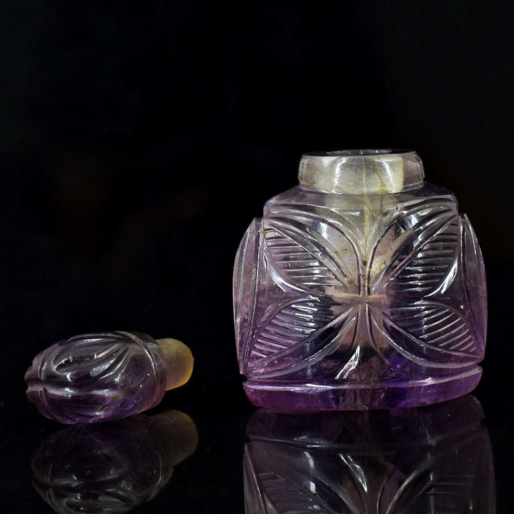 gemsmore:Genuine Amethyst  Hand Carved Genuine Crystal Gemstone Carving Perfume Bottle