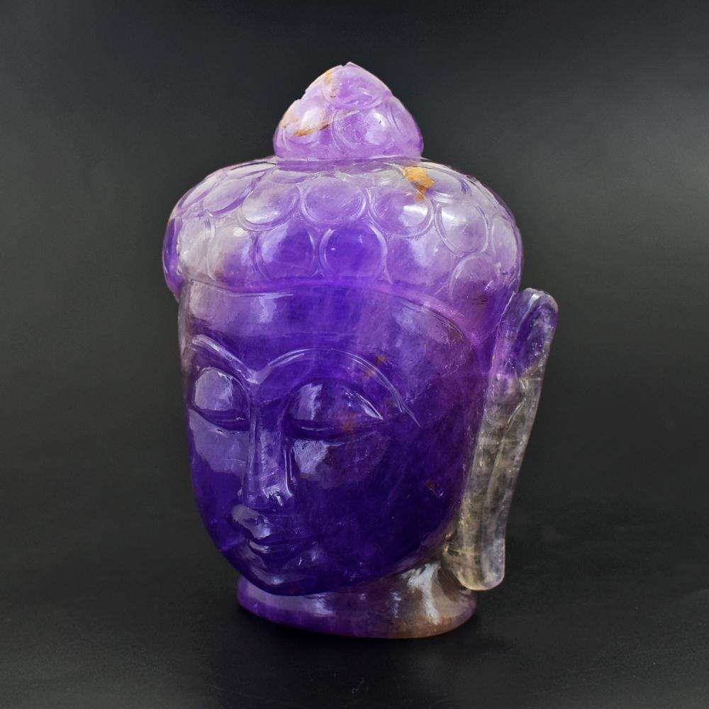 gemsmore:Genuine Amethyst Hand Carved Lord Buddha Head