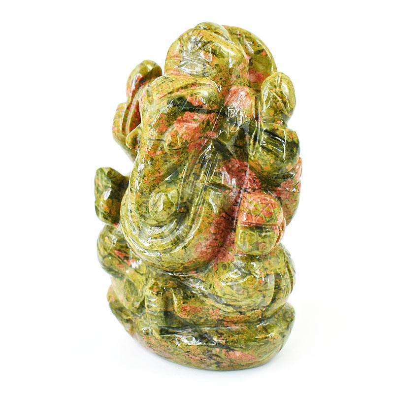 gemsmore:Genuine Blood Green Unakite Hand Carved Genuine Crystal Gemstone Carving Lord Ganesha