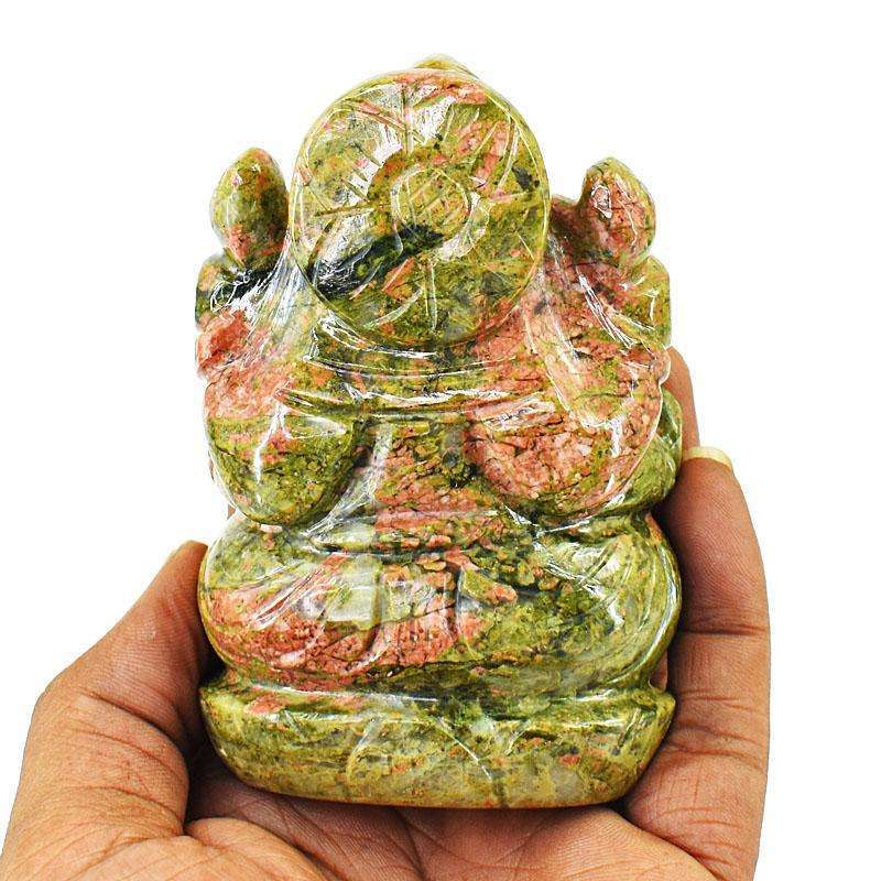 gemsmore:Genuine Blood Green Unakite Hand Carved Genuine Crystal Gemstone Carving Lord Ganesha