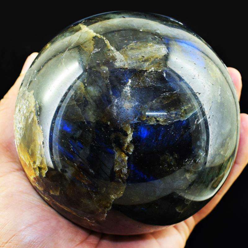 gemsmore:Genuine Blue Flash Labradorite Carved Reiki Healing Sphere