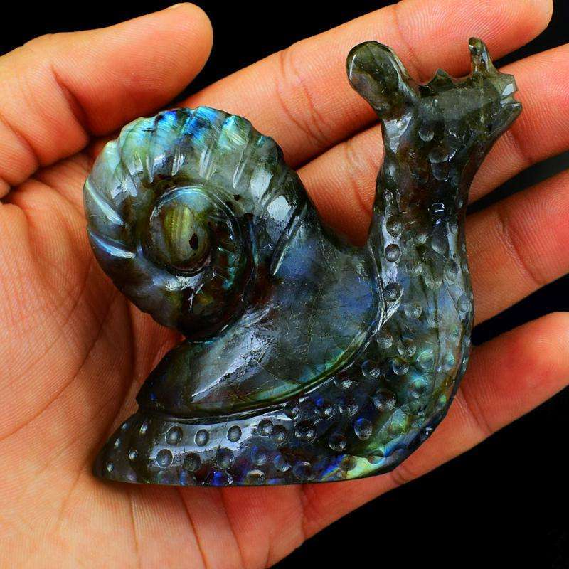 gemsmore:Genuine Blue Flash Labradorite Carved Snail