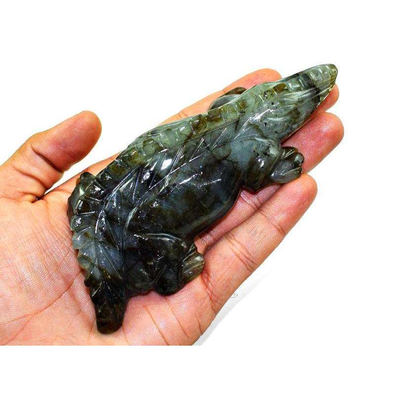 gemsmore:Genuine Blue Flash Labradorite Hand Carved Crocodile