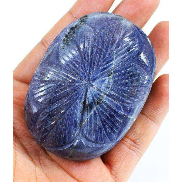 gemsmore:Genuine Blue Iolite Carved Oval Shape Cabochon