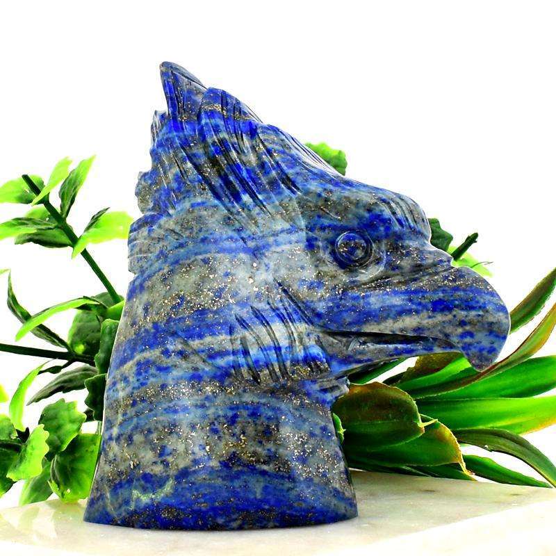 gemsmore:Genuine Blue Lapis Lazuli Carved Roaster Head