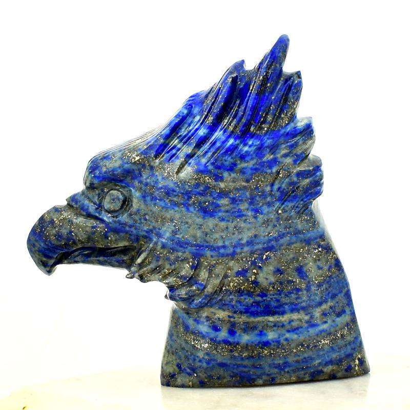 gemsmore:Genuine Blue Lapis Lazuli Carved Roaster Head