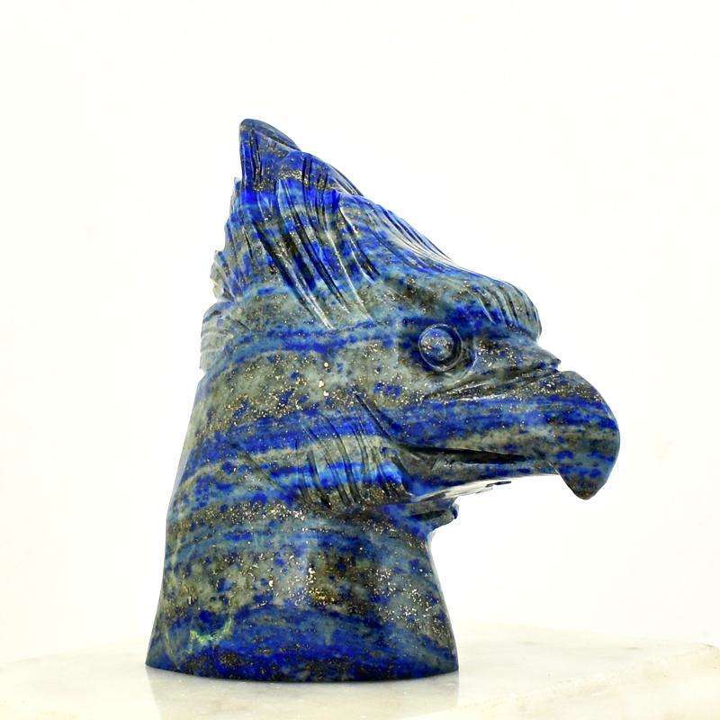 gemsmore:Genuine Blue Lapis Lazuli Carved Roaster Head