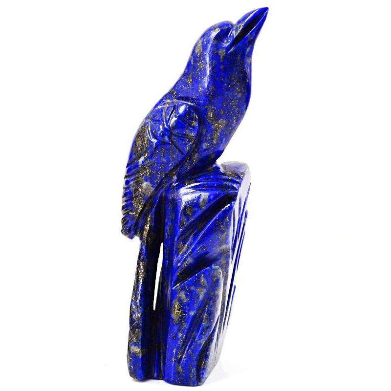 gemsmore:Genuine Blue Lapis Lazuli Hand Carved Bird On Branch