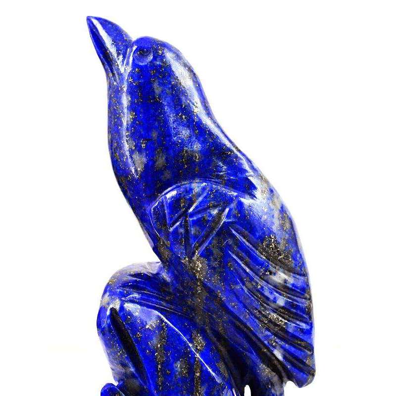 gemsmore:Genuine Blue Lapis Lazuli Hand Carved Bird On Branch