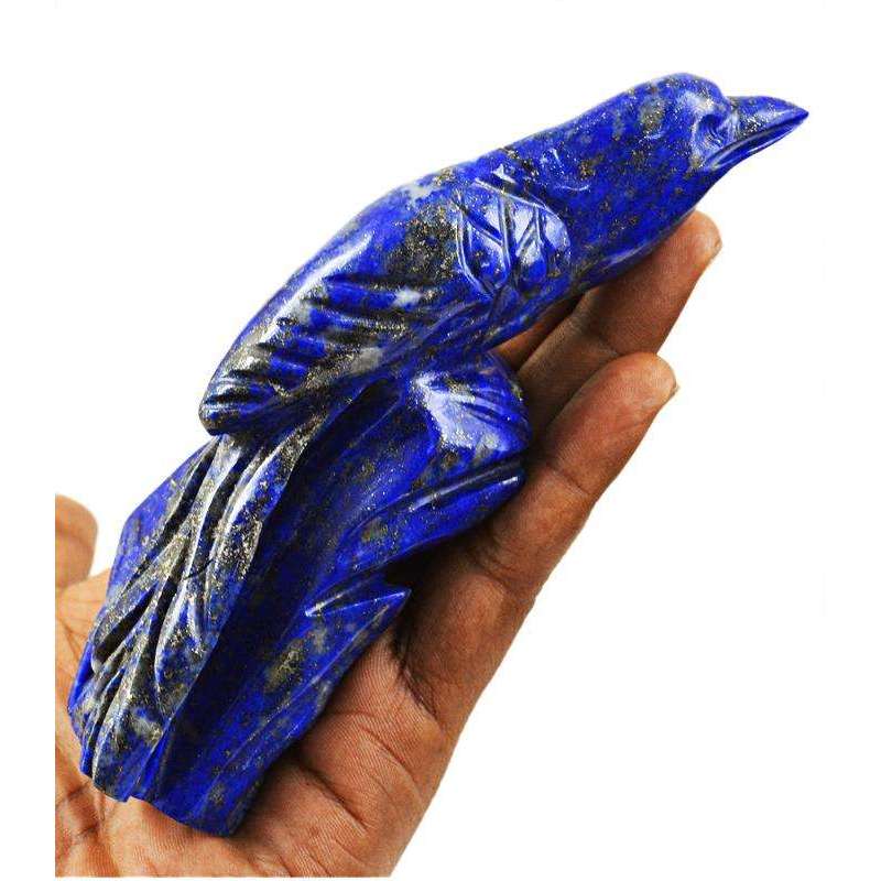 gemsmore:Genuine Blue Lapis Lazuli Hand Carved Bird On Branch