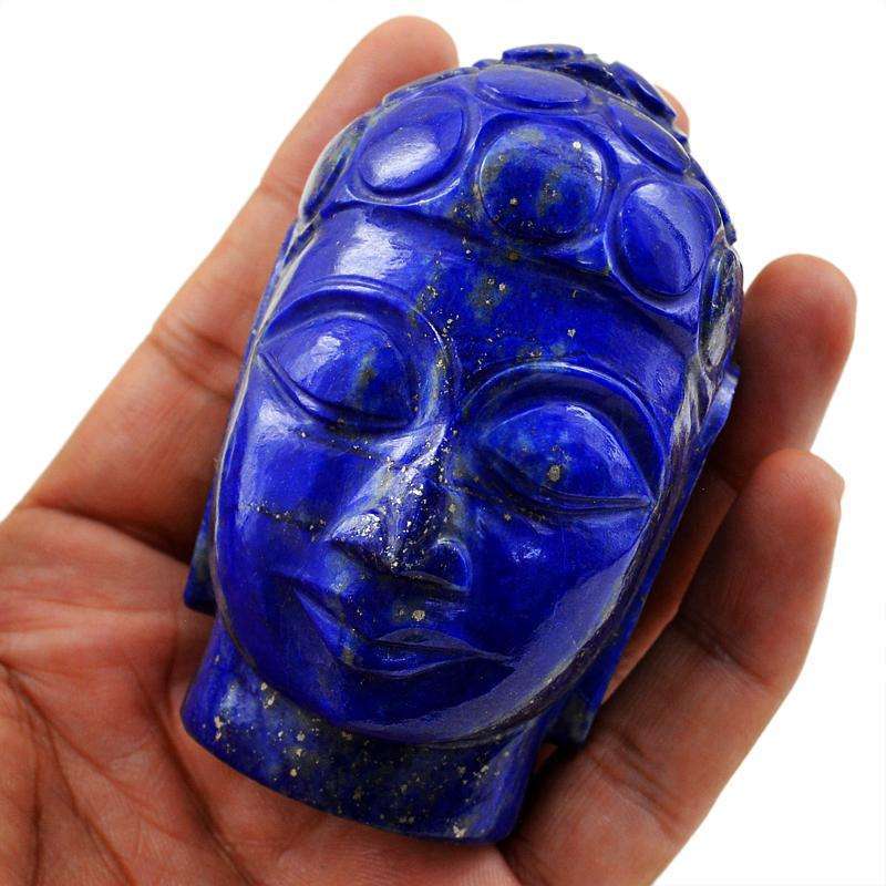 gemsmore:Genuine Blue Lapis Lazuli Hand Carved Lord Buddha Head Idol