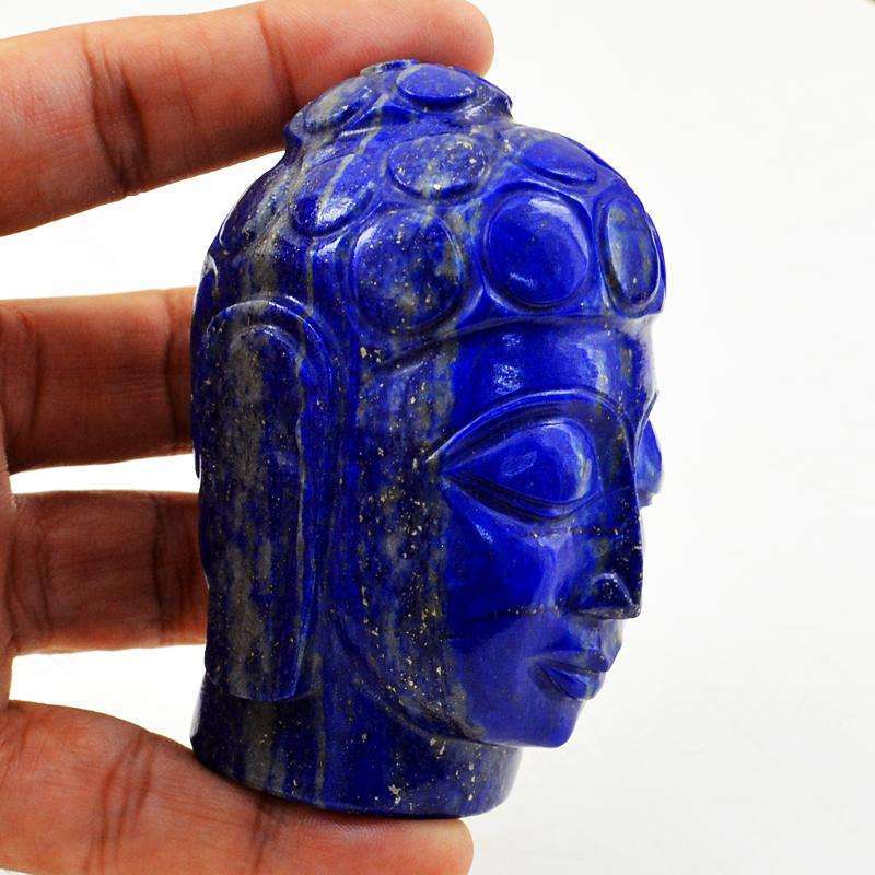 gemsmore:Genuine Blue Lapis Lazuli Hand Carved Lord Buddha Head Idol