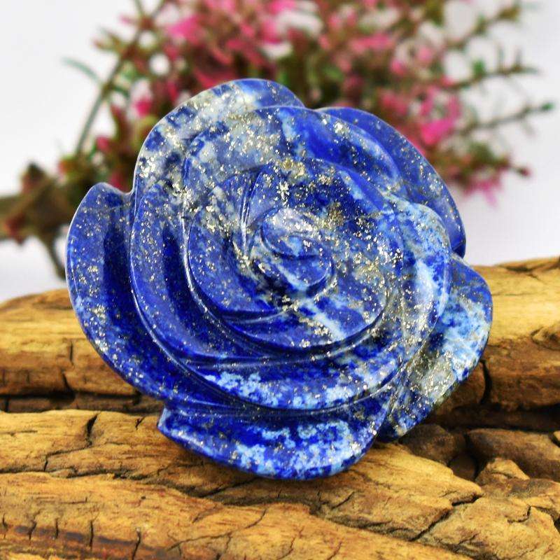 gemsmore:Genuine Blue Lapis Lazuli Hand Carved Rose