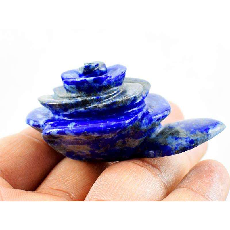 gemsmore:Genuine Blue Lapis Lazuli Hand Carved Rose With Leaf