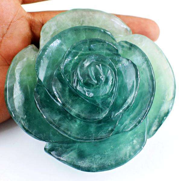 gemsmore:Genuine Carved Green Fluorite Rose Flower