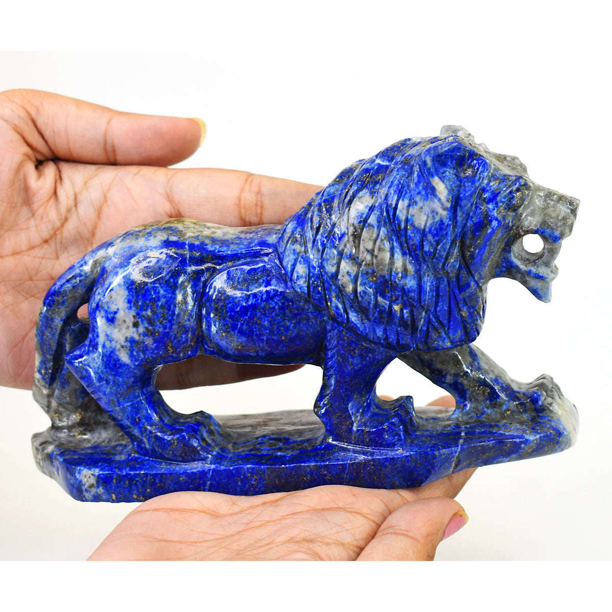 gemsmore:Genuine Denim Blue Lapis Lazuli  Hand Carved Genuine Crystal Gemstone Carving Lion