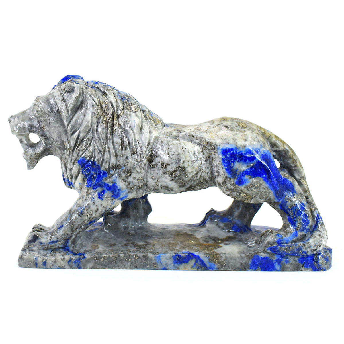 gemsmore:Genuine Denim Blue Lapis Lazuli  Hand Carved Genuine Crystal Gemstone Carving Lion