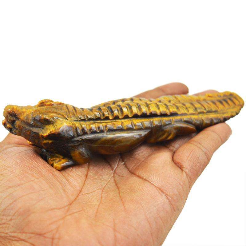 gemsmore:Genuine Golden Tiger Eye Carved Crocodile