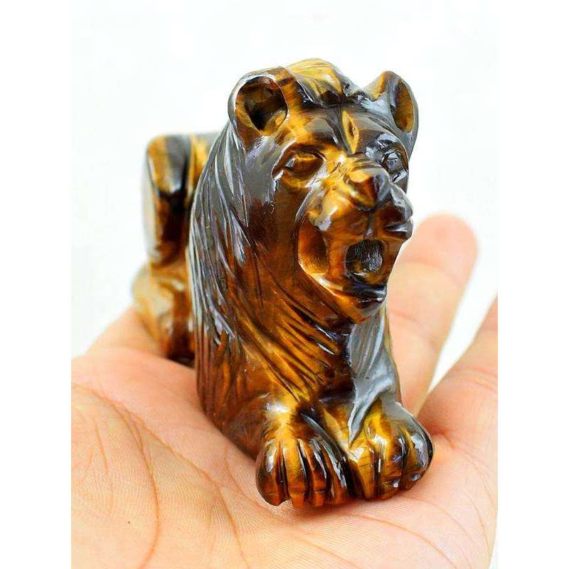gemsmore:Genuine Golden Tiger Eye Carved Lion - King Of Forest
