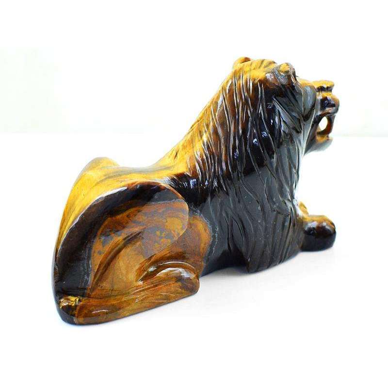 gemsmore:Genuine Golden Tiger Eye Carved Lion - King Of Forest